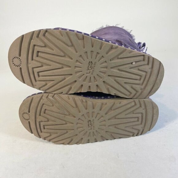 UGG Bailey Bow II Snow Boots Purple Size 4 Girls Purple Polka Suede Sheepskin - Picture 7 of 10